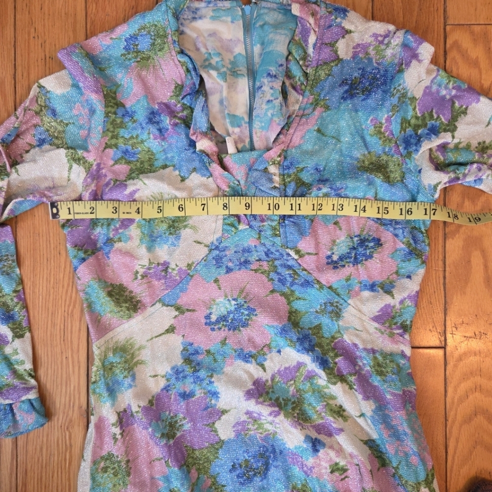 Vintage 1970 Floral Long Sleeve Maxi Dress - Picture 9 of 10